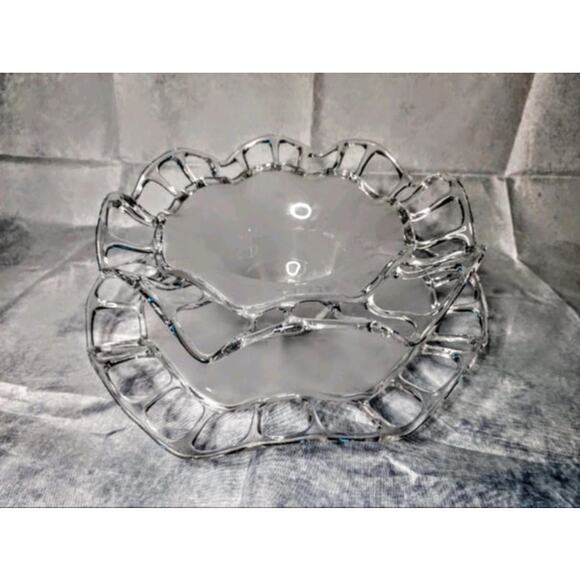 Beautiful Vintage Duncan Miller Frosted Glass Platter 14" & Bowl 11" Round - Picture 2 of 12